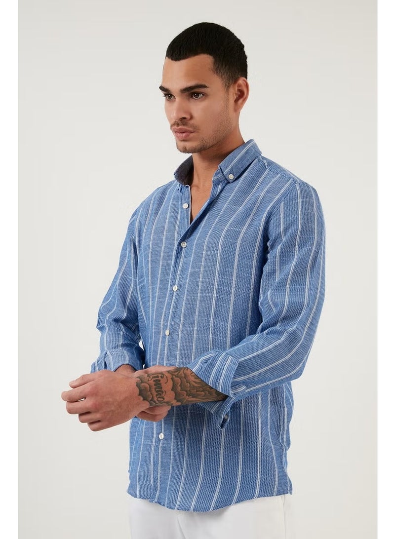 Buratti 100% Cotton Striped Button Collar Shirt Men's Shirt CF21S112480 - Image 4